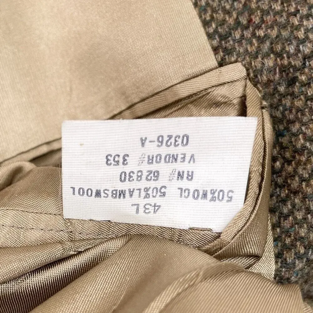 Lands End Tweed Sport Coat Brown Lambswool Wool Two Button USA Mens 43L 43 Long